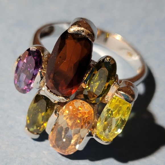 Birthstone ring, multi-colour cubic zirconia. - Picture 3 of 3